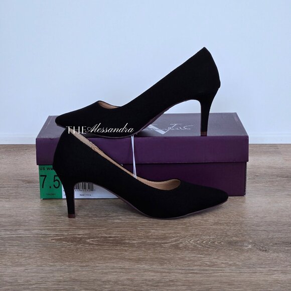 Gloria Vanderbilt Women’s Marilyn Pumps Black Denim Heels Size 7.5 New With Box - Picture 1 of 17